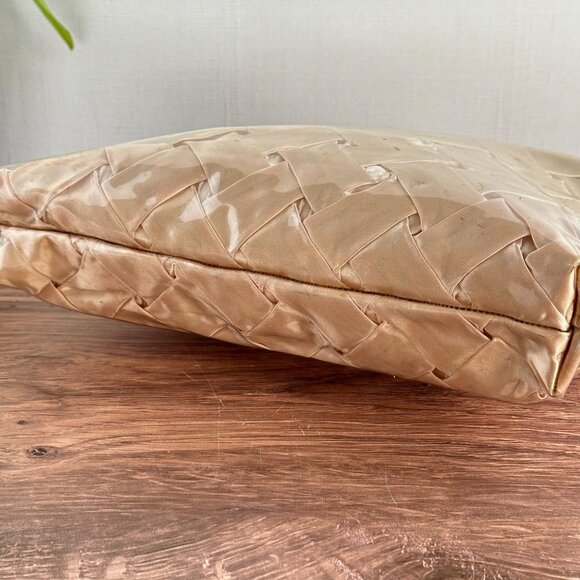 Vintage 1950s Woven Satin Handbag With Vinyl Overlay Chain Handle Gold - Picture 9 of 14